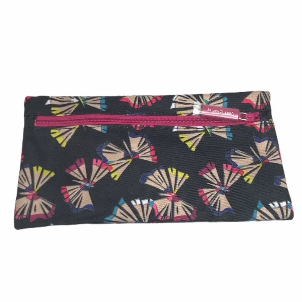 Vera Bradley Lighten Up Pencil Pouch. Art Butterflies, Black, Pink